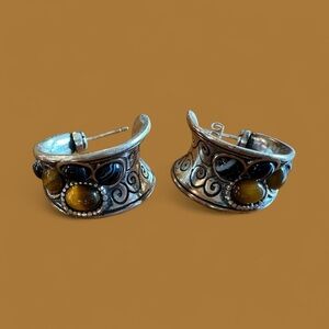 Brighton Silver and Gold Earrings with Black and Brown Accents